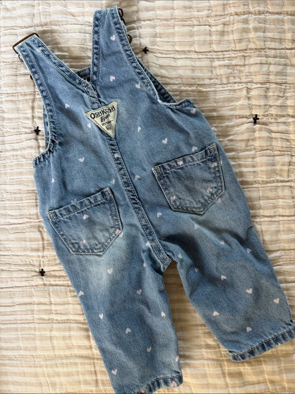 OshKosh B'gosh Light Blue Denim Overalls with Pink Heart Print